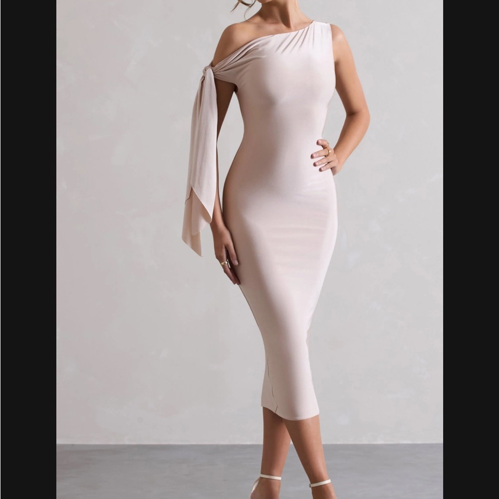 Brand new Club L London Tan Asymmetrical One Shoulder Dress